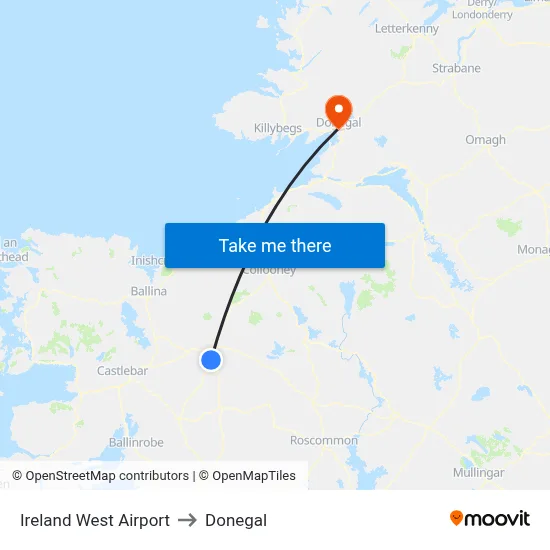 Ireland West Airport to Donegal map