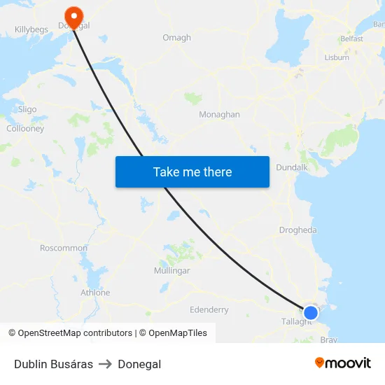 Dublin Busáras to Donegal map