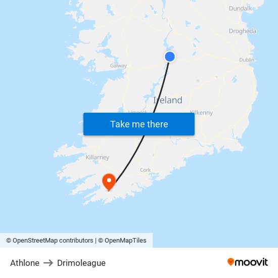 Athlone to Drimoleague map