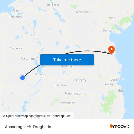 Ahascragh to Drogheda map