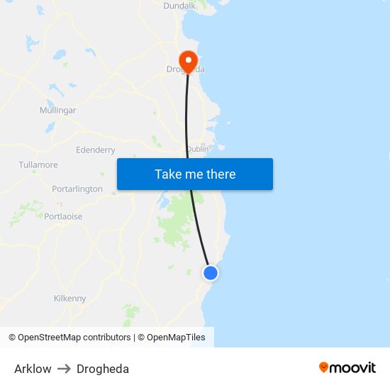 Arklow to Drogheda map