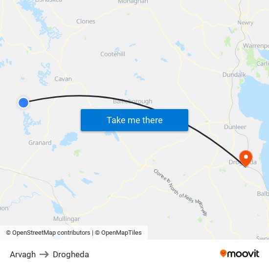 Arvagh to Drogheda map