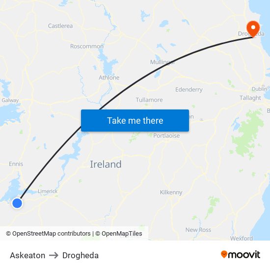 Askeaton to Drogheda map