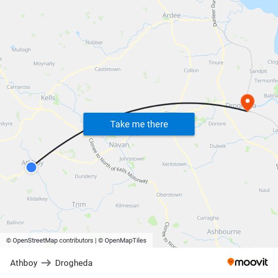 Athboy to Drogheda map