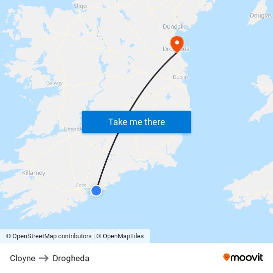 Cloyne to Drogheda map