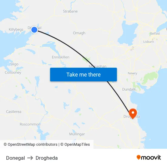 Donegal to Drogheda map