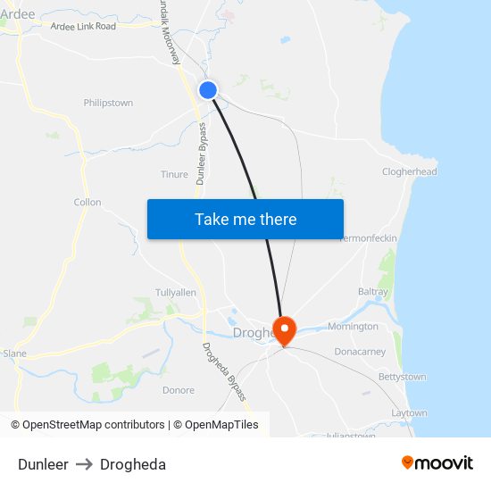 Dunleer to Drogheda map