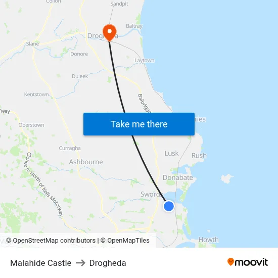 Malahide Castle to Drogheda map