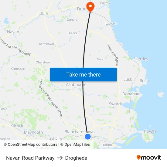 Navan Road Parkway to Drogheda map
