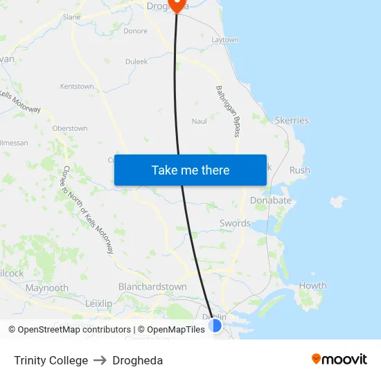 Trinity College to Drogheda map