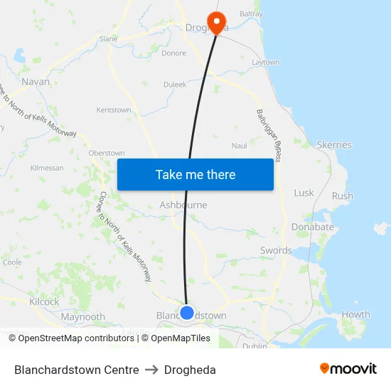 Blanchardstown Centre to Drogheda map