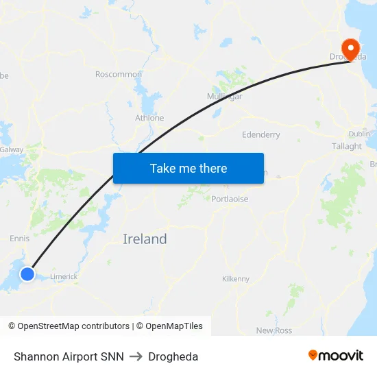 Shannon Airport SNN to Drogheda map