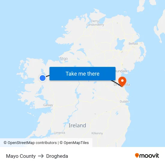 Mayo County to Drogheda map
