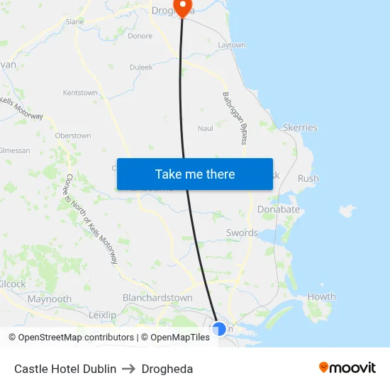 Castle Hotel Dublin to Drogheda map