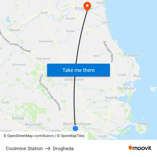 Coolmine Station to Drogheda map