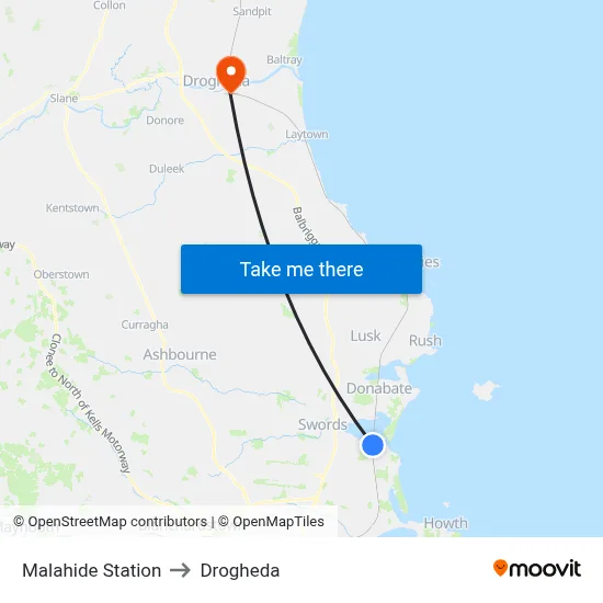 Malahide Station to Drogheda map
