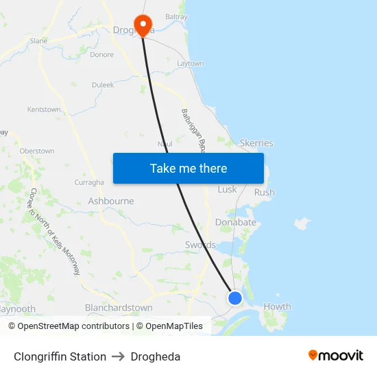 Clongriffin Station to Drogheda map