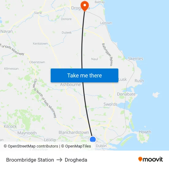 Broombridge Station to Drogheda map