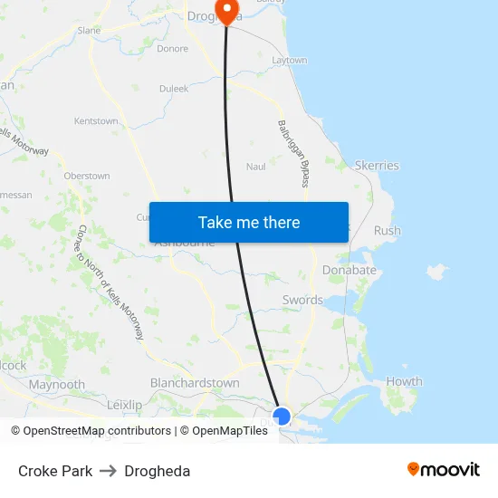 Croke Park to Drogheda map