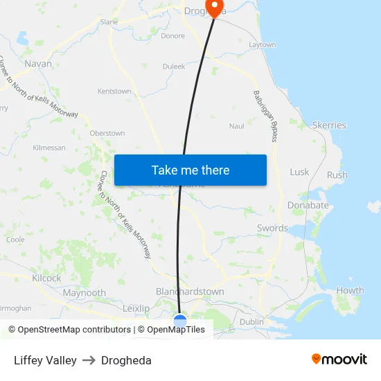 Liffey Valley to Drogheda map