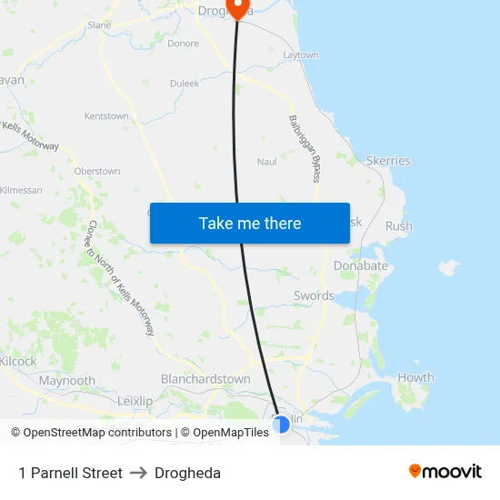 1 Parnell Street to Drogheda map
