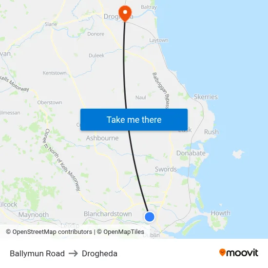 Ballymun Road to Drogheda map