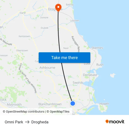 Omni Park to Drogheda map