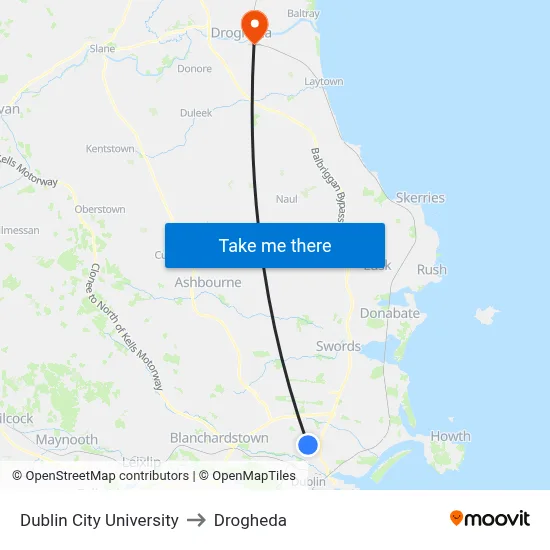Dublin City University to Drogheda map