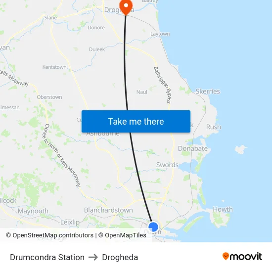 Drumcondra Station to Drogheda map
