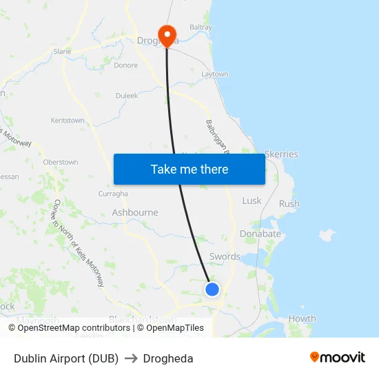Dublin Airport (DUB) to Drogheda map