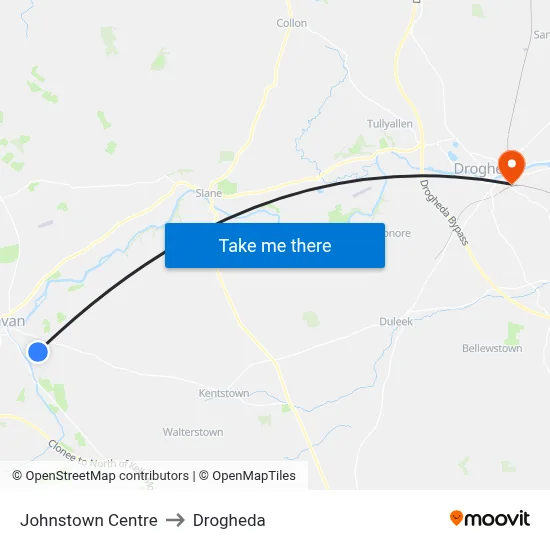 Johnstown Centre to Drogheda map