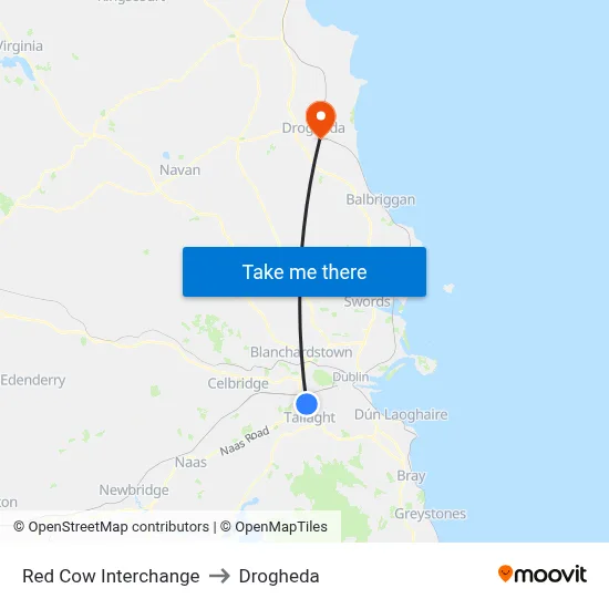 Red Cow Interchange to Drogheda map