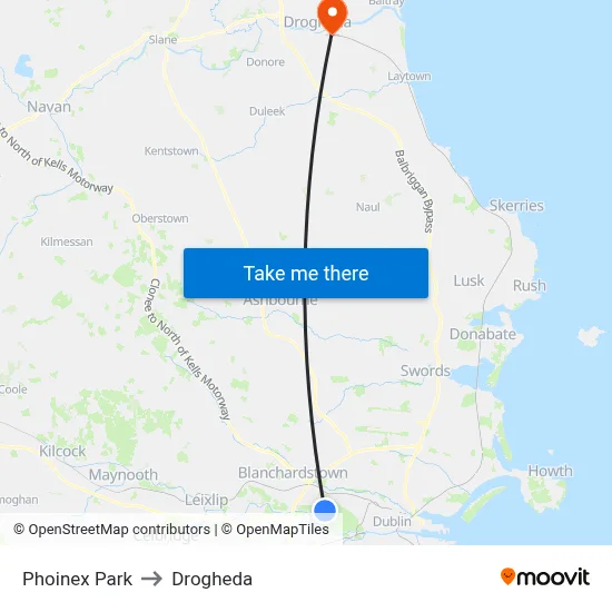 Phoinex Park to Drogheda map