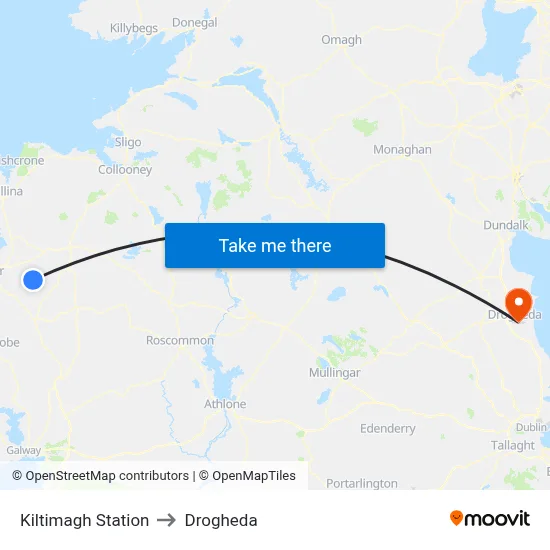 Kiltimagh Station to Drogheda map