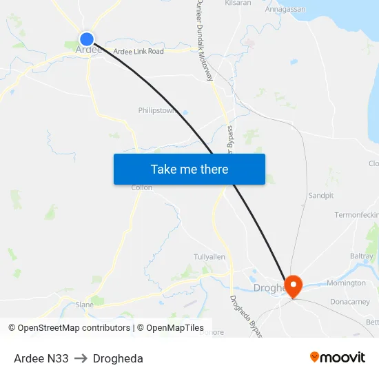 Ardee N33 to Drogheda map