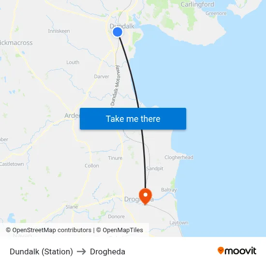 Dundalk (Station) to Drogheda map