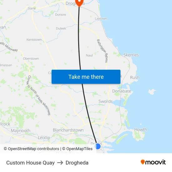 Custom House Quay to Drogheda map