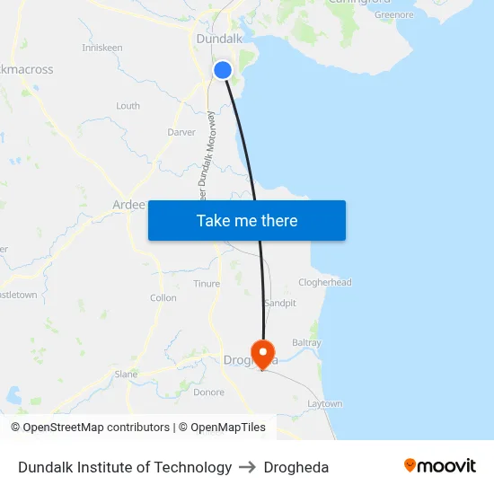 Dundalk Institute of Technology to Drogheda map