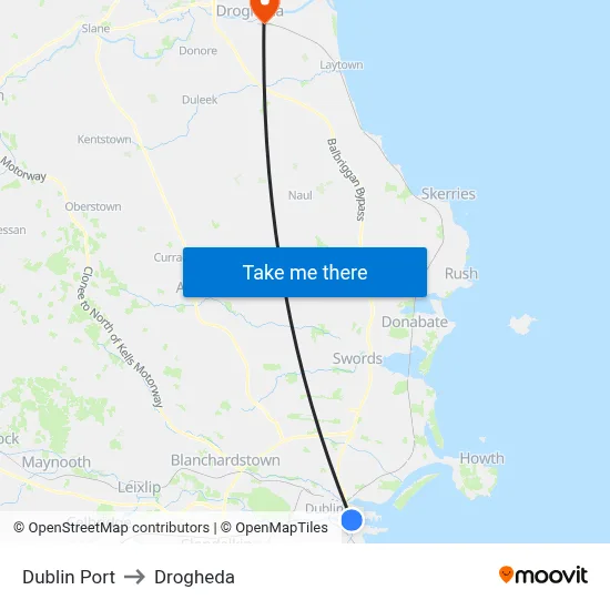 Dublin Port to Drogheda map