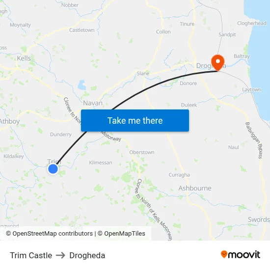 Trim Castle to Drogheda map