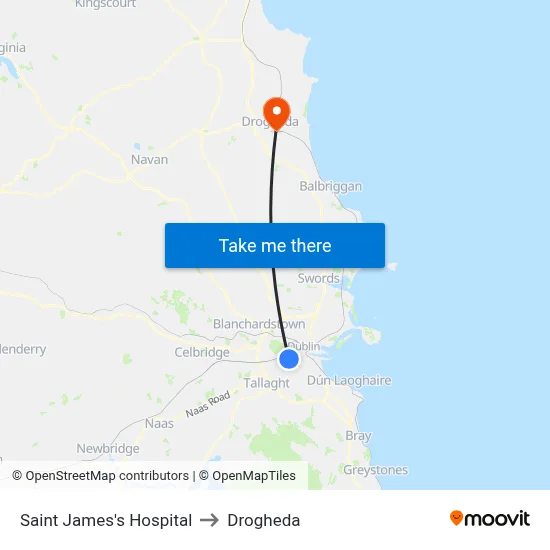 Saint James's Hospital to Drogheda map