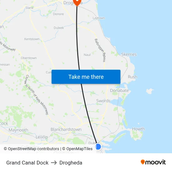 Grand Canal Dock to Drogheda map