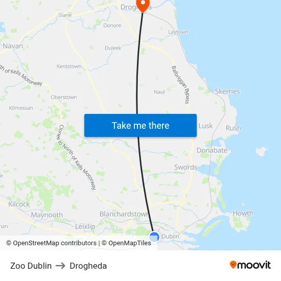 Zoo Dublin to Drogheda map
