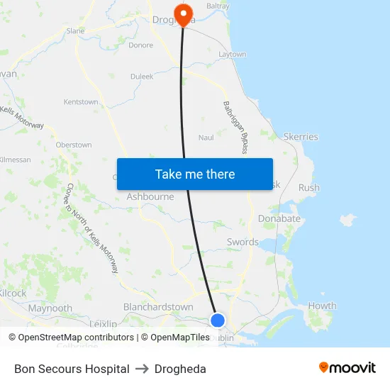 Bon Secours Hospital to Drogheda map