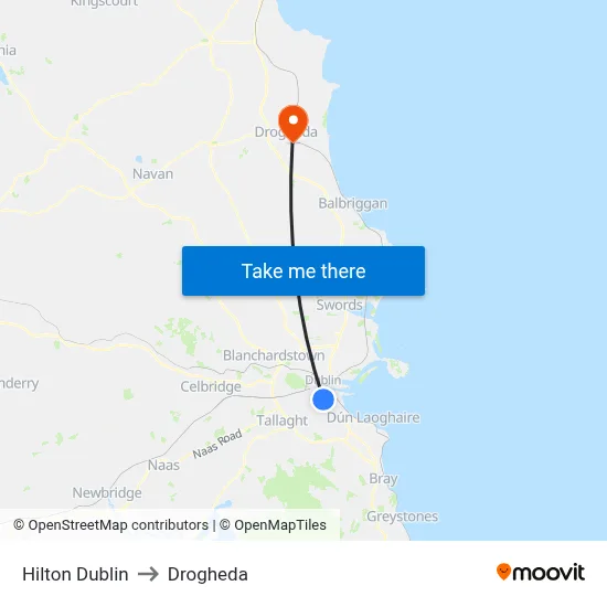 Hilton Dublin to Drogheda map