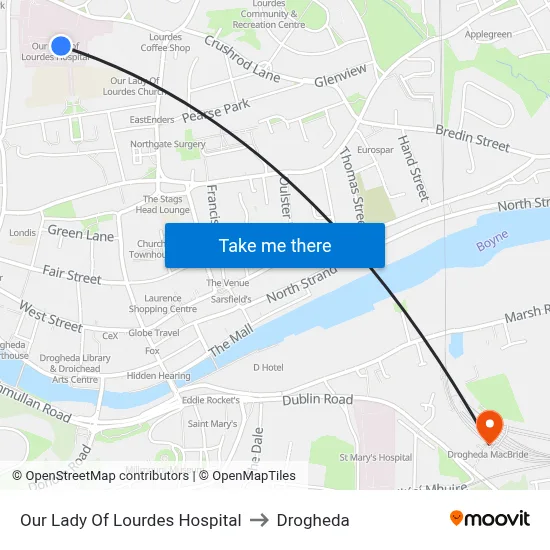 Our Lady Of Lourdes Hospital to Drogheda map