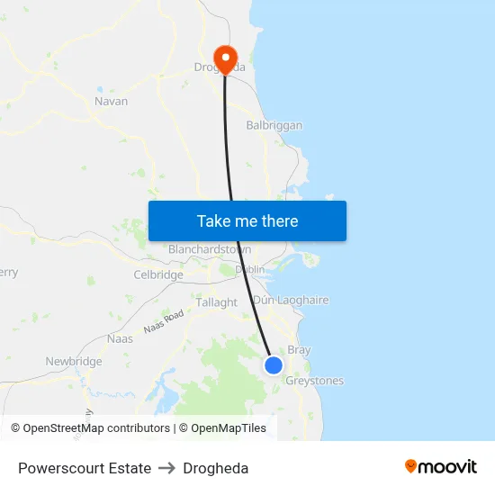 Powerscourt Estate to Drogheda map
