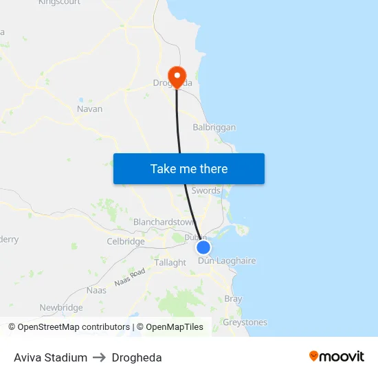Aviva Stadium to Drogheda map