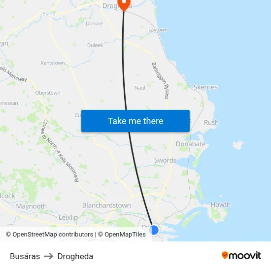 Busáras to Drogheda map