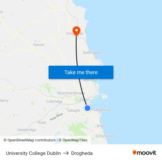 University College Dublin to Drogheda map